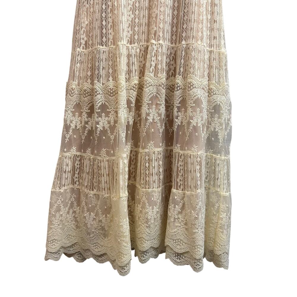 Sundance Lady Annie Embroidered Mesh Dress Lace Tiered V Neck Small Country Chic - Picture 9 of 12